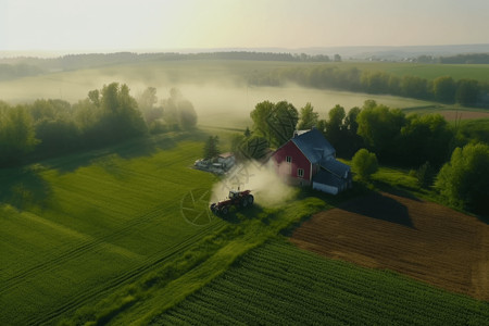 雾炮机农用机在喷洒农药设计图片