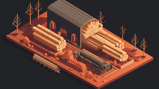 锯木厂的高角度视图插画
