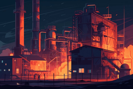 炼钢厂视图的插画背景图片