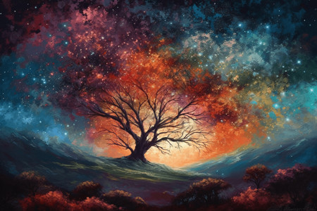 一颗用星星点缀的大树背景图片