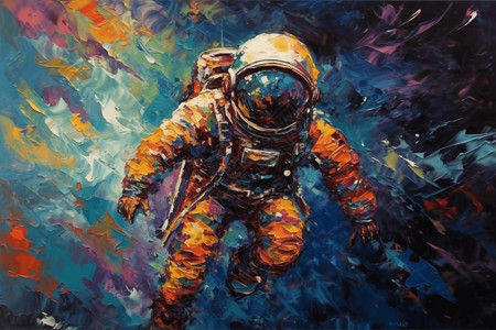 宇航员漂浮在五颜六色的广阔空间中背景图片