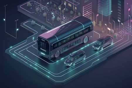 双层大巴车科技感自动驾驶电车设计图片