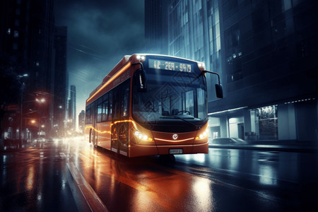 红色电车行驶在街道上的新能源大巴车设计图片