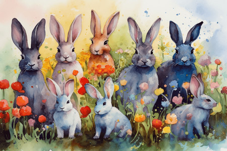 花园里的兔子背景图片