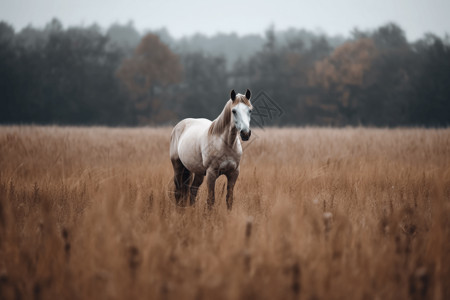 田野里的一匹白马图片