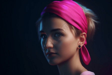 粉色头像素材戴着粉红色头带的女孩肖像背景