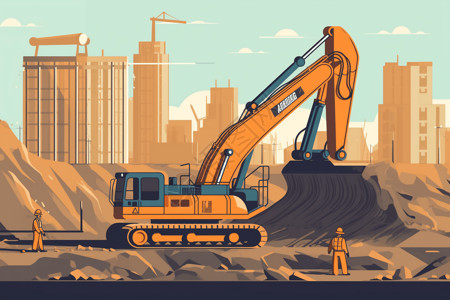 挖掘机施工挖掘机挖地基的插图插画