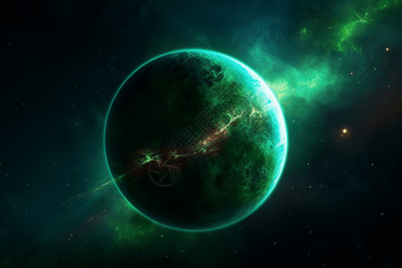 绿色的行星明亮的绿色行星主导着宇宙的中心插画