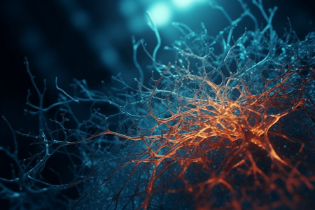 大脑神经元和蓝色神经元的特写镜头背景
