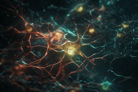 大脑基因被照亮的神经元细胞背景
