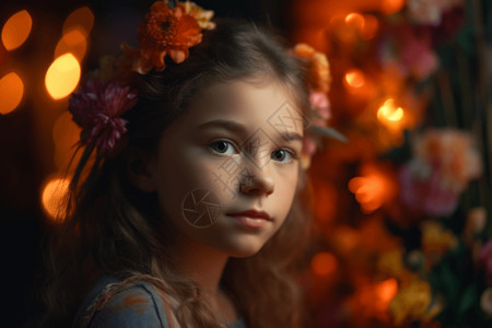 彩色花朵花环戴着花圈的女孩背景