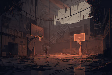 里面的运动后世界末日世界中的篮球场插画