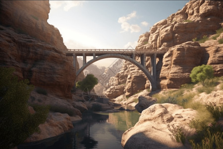 峡谷上的梁桥高清图片