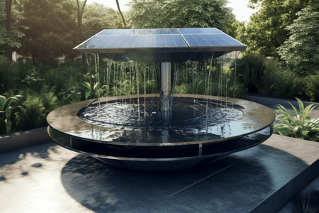 太阳能电池板供电的喷泉图片