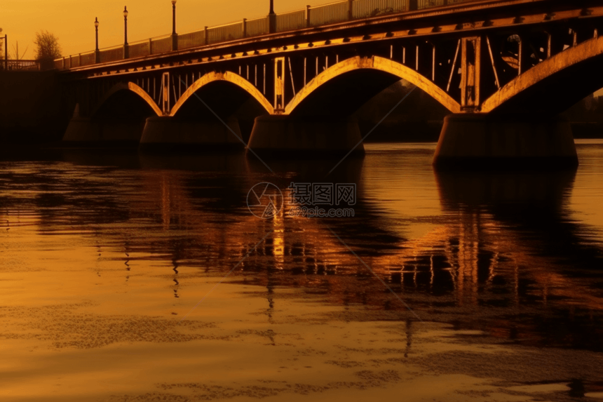 日落时的桥梁反射图片