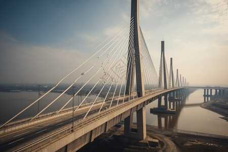 钢索斜拉桥的施工背景图片