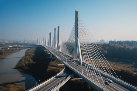 多塔大跨度的钢索斜拉桥高清图片