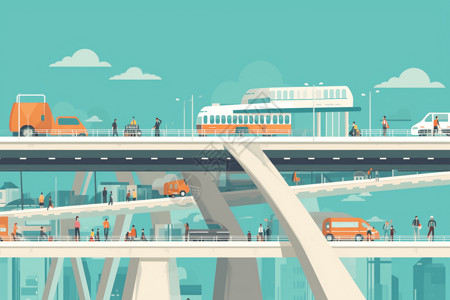 交通繁忙公路大型人行天桥插图插画