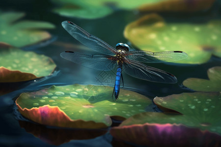 湖水特写蓝色蜻蜓的特写背景