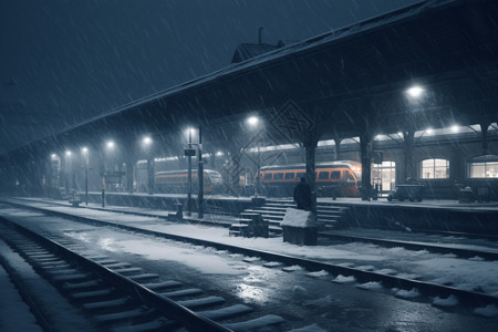 冬季的火车站背景图片