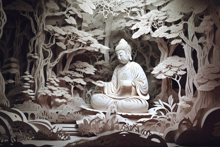 佛教白色佛教纸艺插画