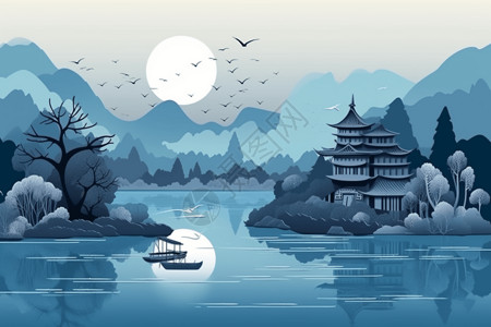 国家级名胜景区剪纸风格风景插图插画