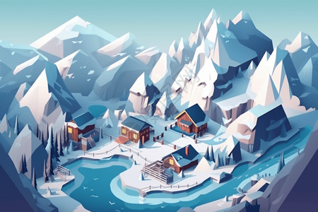 冬季山里的村庄图片