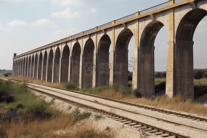 建设多拱的铁路高架桥图片