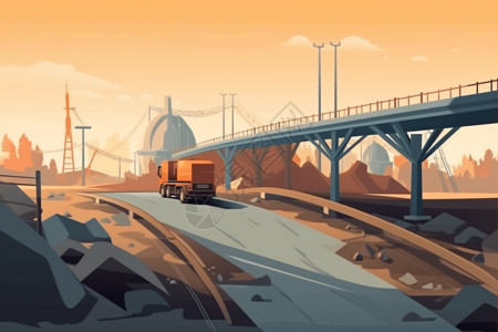 铁道工程为新立交桥浇筑混凝土工程插画