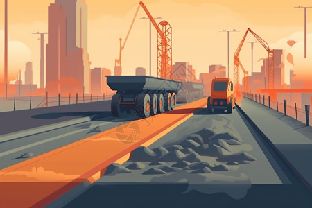 混凝土施工新的立交桥浇筑水泥插画