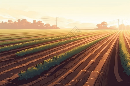 太阳下农庄空旷的田野插画