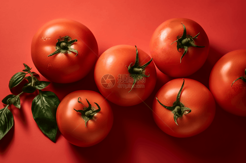 红色背景下的西红柿图片