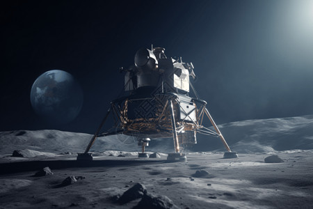 月球着陆器降落在地表高清图片