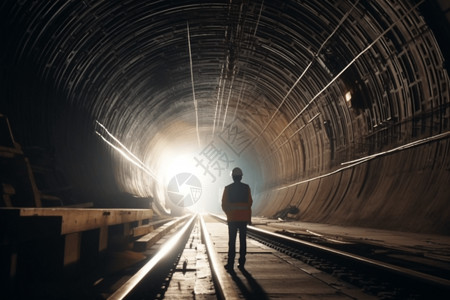 隧道入口的工人图片