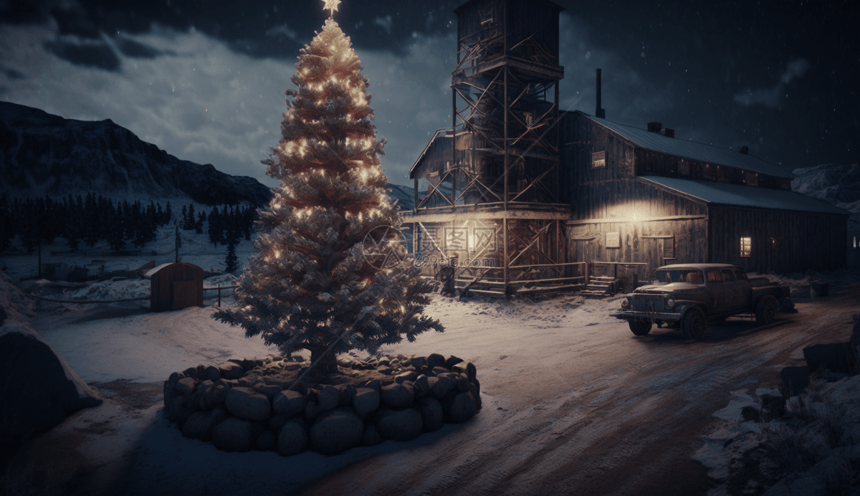 采矿营地中的圣诞树图片