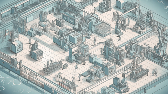 数控工厂在工厂中运行的机器插画