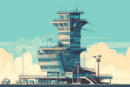 大连新机场新的机场控制塔插画