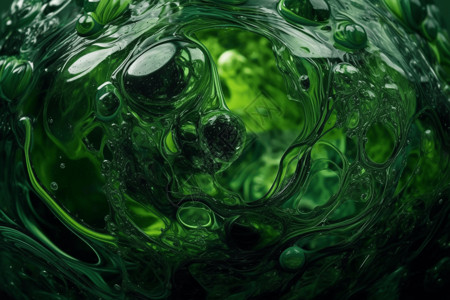 玻璃状玻璃纹理的绿色液体背景