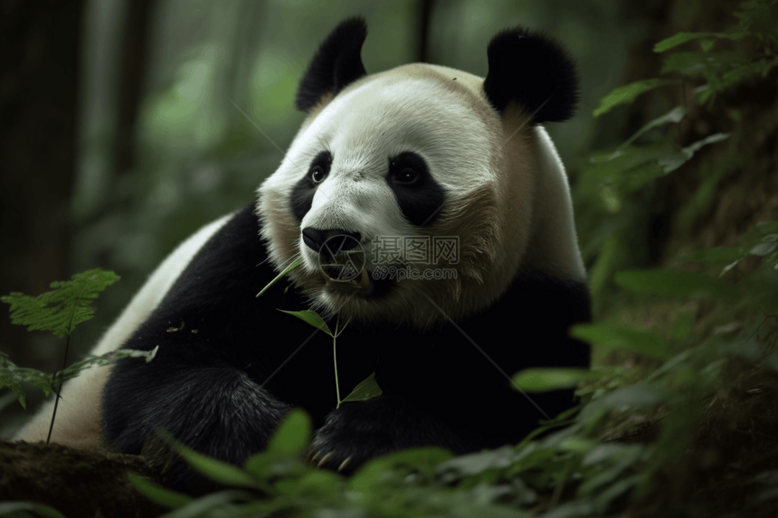 在山上吃竹子的熊猫图片