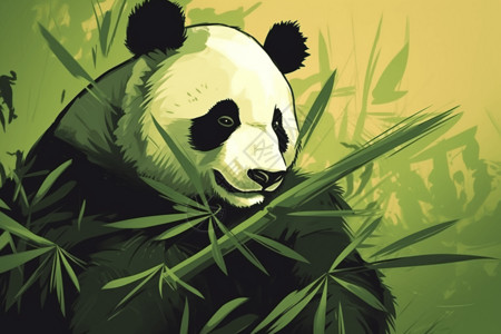 熊猫吃绿叶竹子背景图片