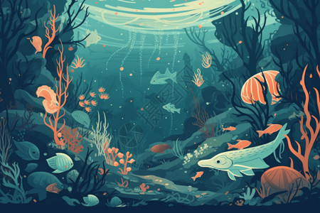 海洋生物彩色鱼彩色的海洋生物插画