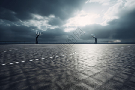 多彩篮球框无人的篮球场插画