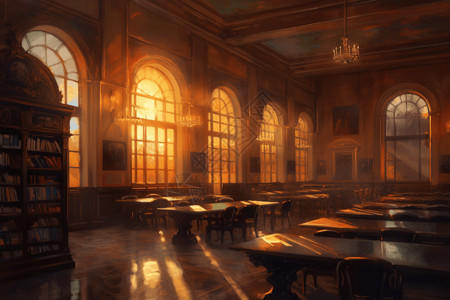 日落时美丽的图书馆图片