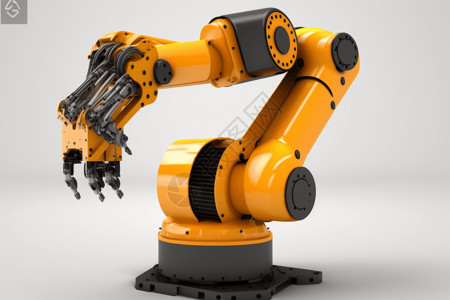 黄色机器人白色背景上的黄色3d机械臂设计图片
