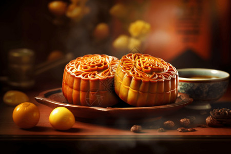 喜庆中秋美味的蛋黄莲蓉月饼背景