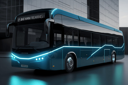 蓝色新型氢燃料公交车图片