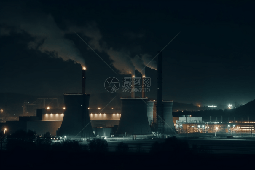 黑夜中的燃煤电厂图片