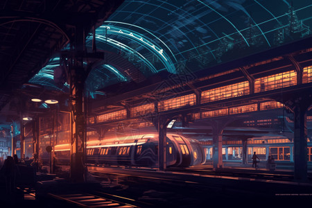 赛博朋克火车站夜景图片