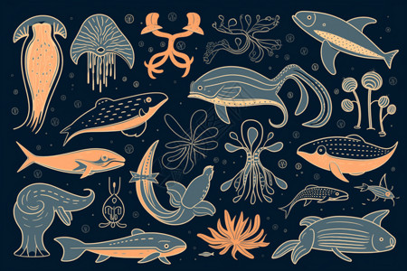 简笔画海洋生物背景图片