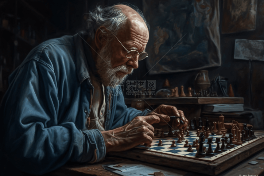 下棋的老人图片